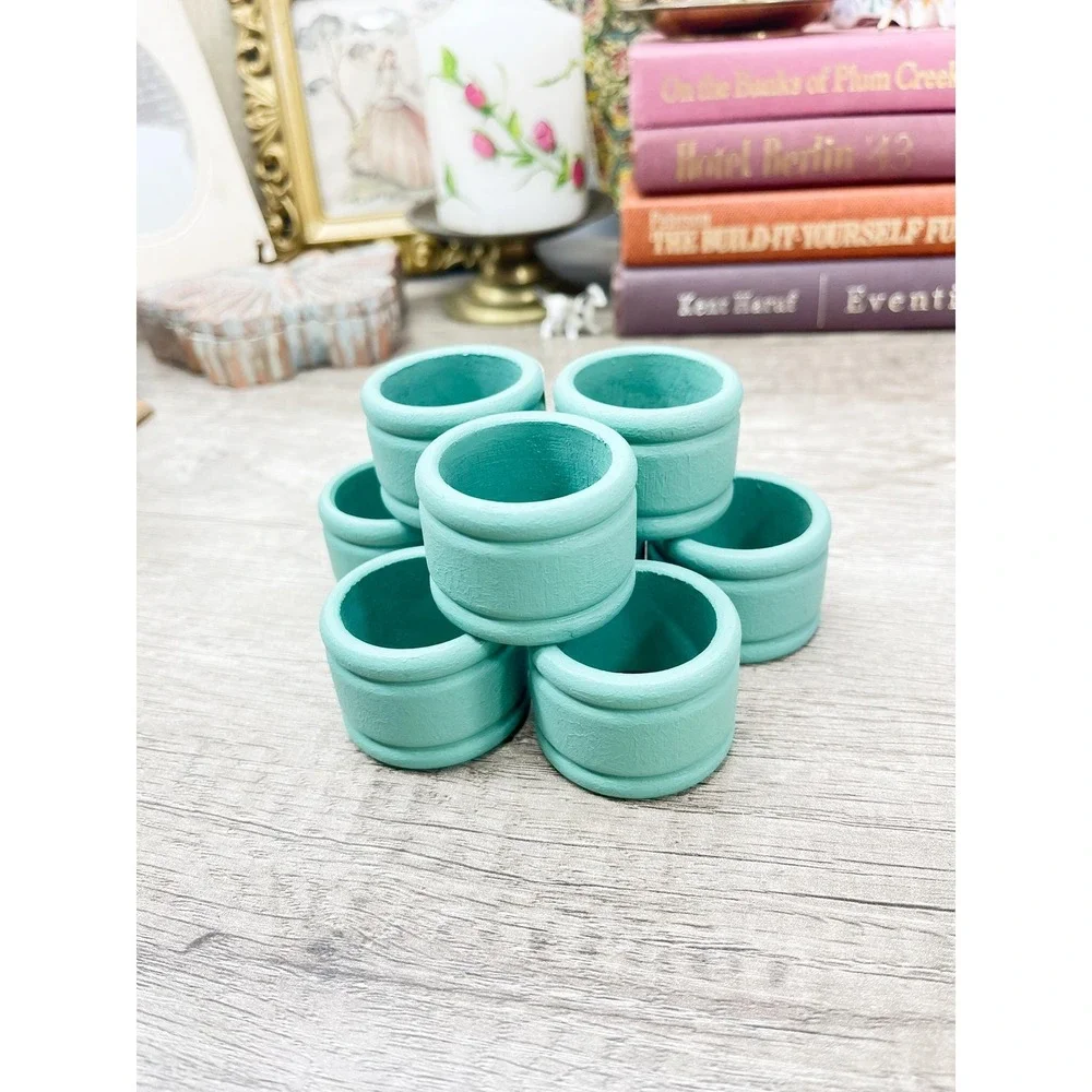 Vintage‎ Blue-Green Napkin Rings - Retro Set of 8
